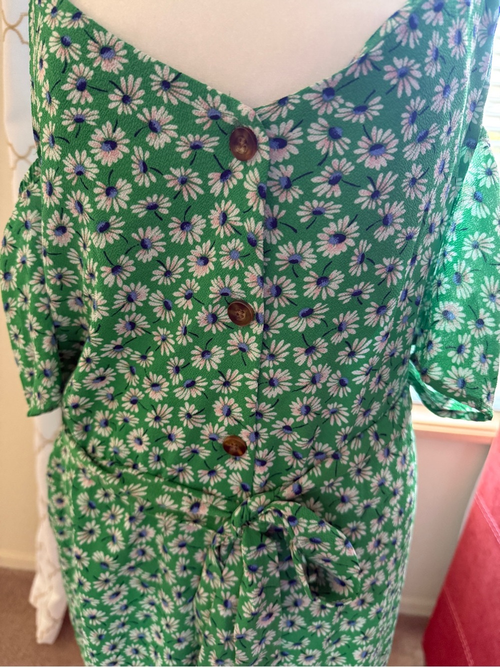 Speechless Green Floral Dress with White and Blue Daisy Print